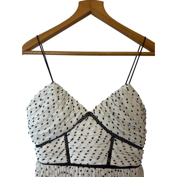 Self-Portrait Swiss Dot Pleated Chiffon Midi Dress White Black Size 4 - Picture 6 of 15